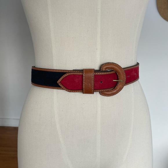 Accessories - Women’s Two-Tone Suede and Leather Belt in Red & Navy